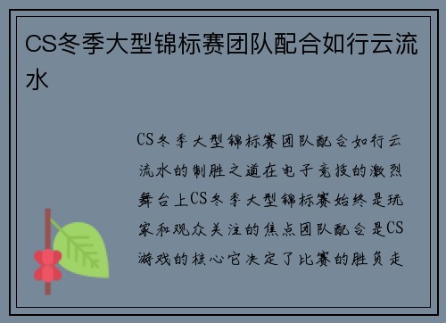 CS冬季大型锦标赛团队配合如行云流水