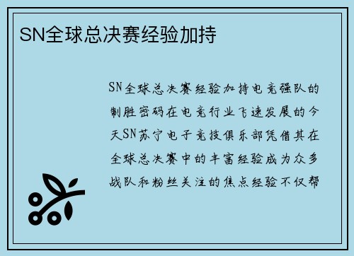 SN全球总决赛经验加持